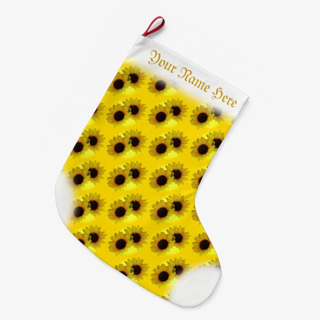 Sunflower Stocking Gold Christmas Stocking Custom (Front (Hanging))