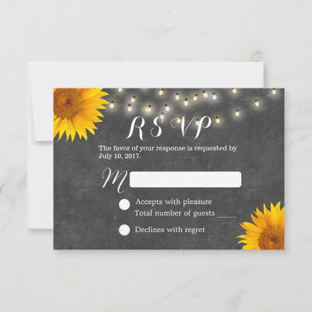 Sunflower & String Lights Chalkboard Wedding RSVP (Front)