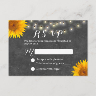 Sunflower & String Lights Chalkboard Wedding RSVP Card
