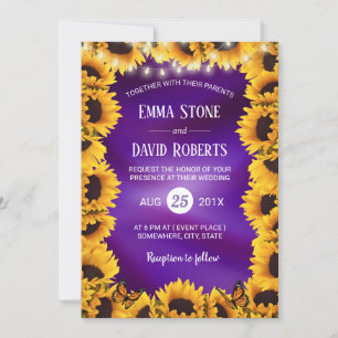 Sunflower & String Lights Elegant Purple Wedding Invitation