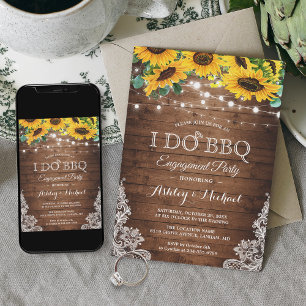 Sunflower String Lights I DO BBQ Engagement Party Invitation