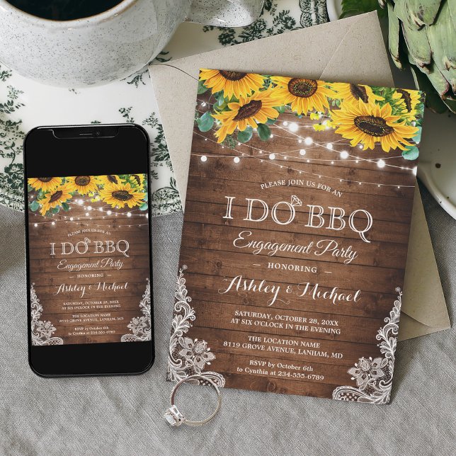 Sunflower String Lights I DO BBQ Engagement Party Invitation (Creator Uploaded)