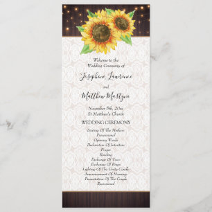 Sunflower String Lights Lace Rustic Wedding Programme