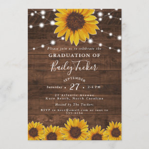 Sunflower String Lights Rustic Graduation Invitation