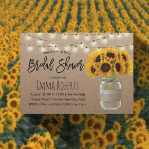 Sunflower String Lights Rustic Kraft Bridal Shower Invitation
