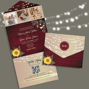 Sunflower String Lights Wedding QR Code All In One Invitation