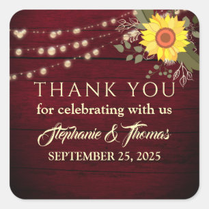 Sunflower String Lights Wedding Thank You Square Sticker