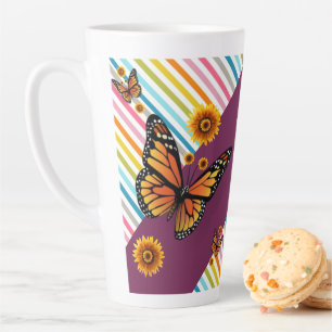 Sunflower Stripe Latte Mug Butterfly
