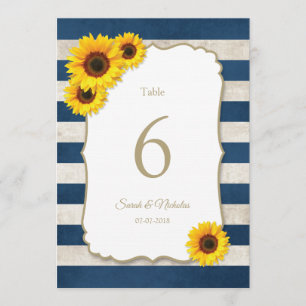 Sunflower Stripes Navy Blue Wedding Table Numbers