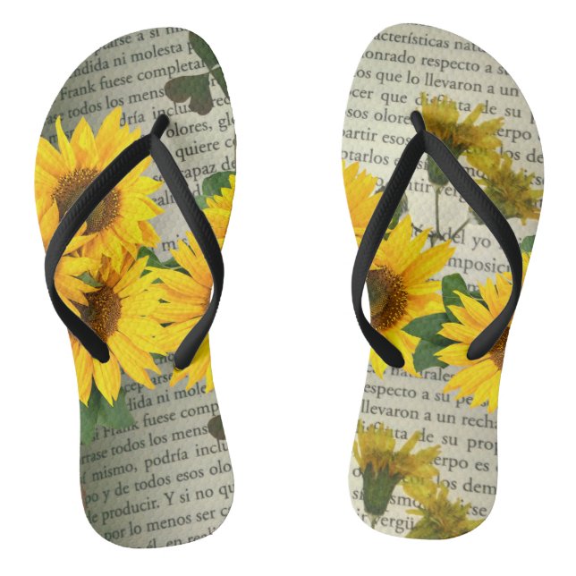 Sunflower strips and letters, yellow and green flip flops (Footbed)