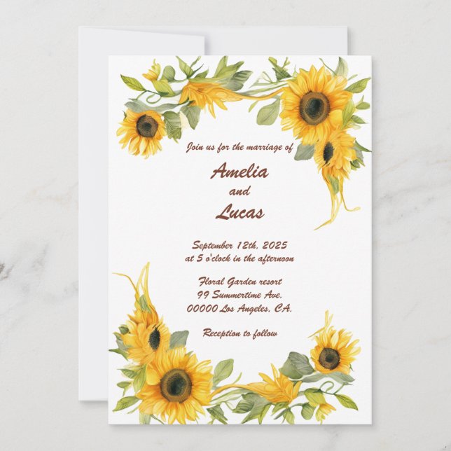 Sunflower Style: Personalized Wedding Invitation (Front)