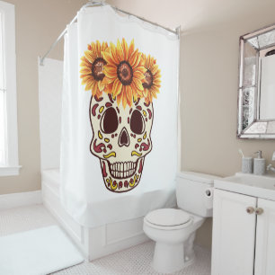 Sunflower Sugar Skull for Fall Shower Curtain