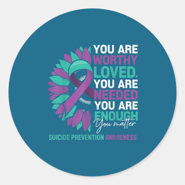Sunflower Suicide Prevention Awareness Motivationa Classic Round Sticker (Front)