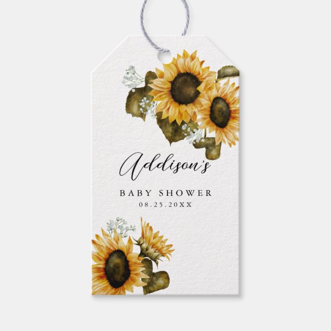 Sunflower Summer Baby Shower Gift Tags (Front)