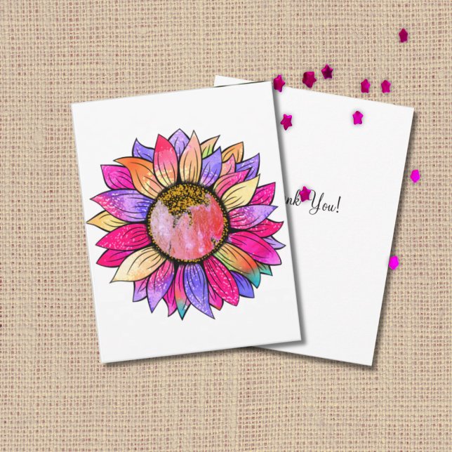 Sunflower Summer Floral Party Pink & Purple Thank You Card (Creator Uploaded)