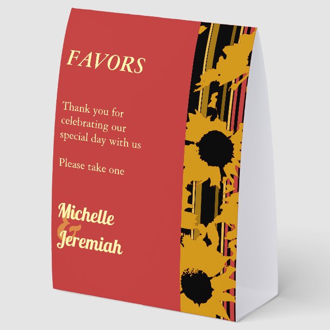 Sunflower Summer Gold Red Wedding Favours (Back)
