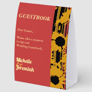 Sunflower Summer Gold Red Wedding Guestbook