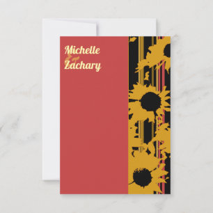 Sunflower Summer Gold Red Wedding Traditional  RSVP Card