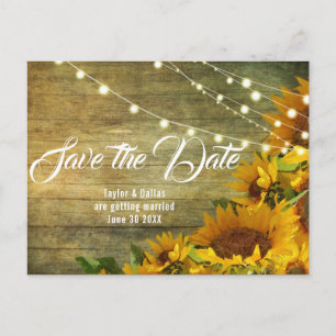 Sunflower Summer   Rustic Americana Save the Date Postcard