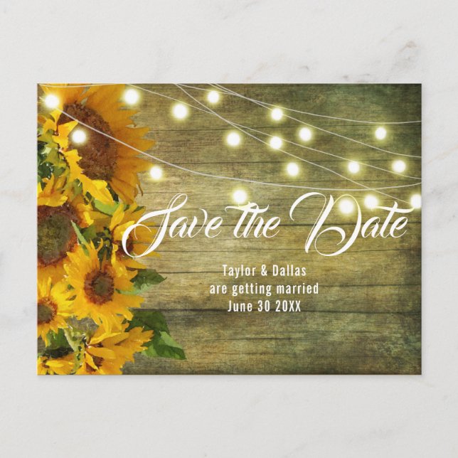Sunflower Summer | Rustic Americana Save the Date Postcard (Front)