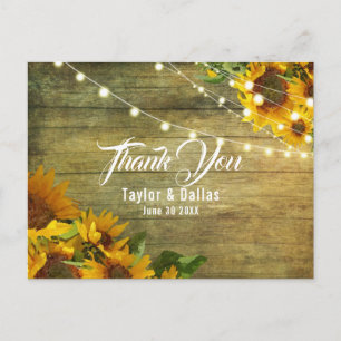 Sunflower Summer   Rustic Americana Thank You Postcard
