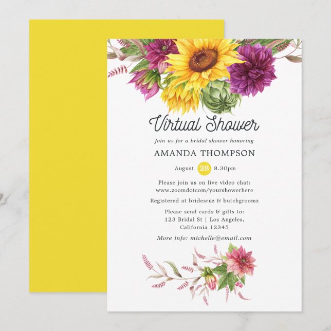 Sunflower Summer Virtual Bridal Shower Invitation (Front/Back)