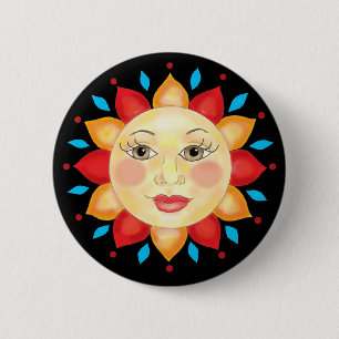 Sunflower Sun Face Button
