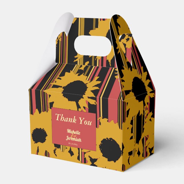 Sunflower Sunset Coral Gold Modern Wedding Favour Box (Front Side)