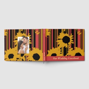 Sunflower Sunset Coral Gold Modern Wedding Guest Book
