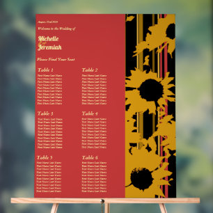 Sunflower Sunset Coral Modern Wedding Seat Chart