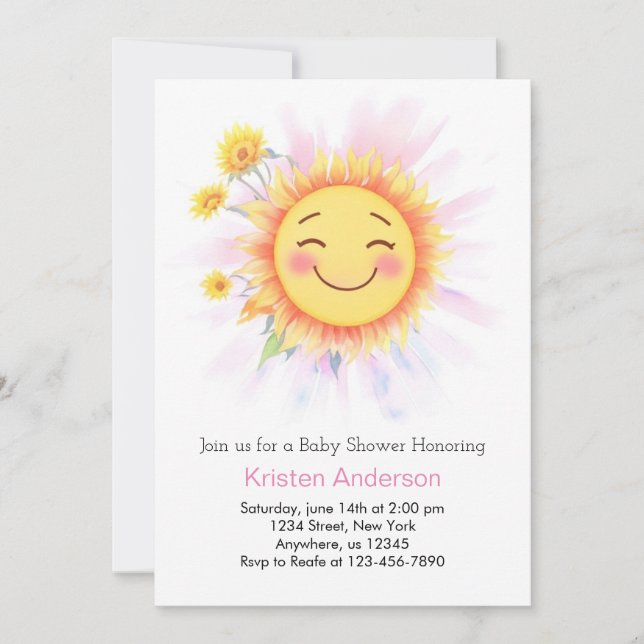 Sunflower Sunshine Boho Girl Baby Shower Invitation (Front)
