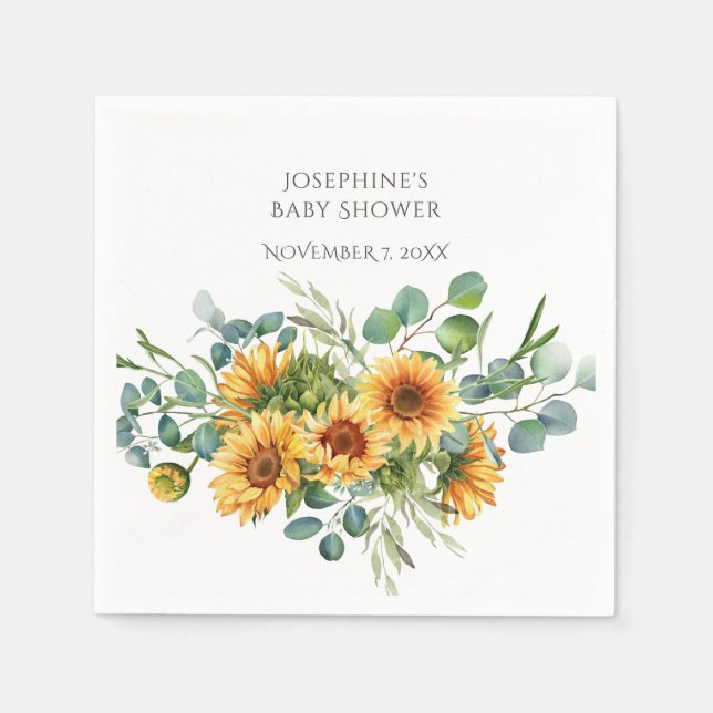 Sunflower Sunshine Fall Baby Shower Napkin (Front)