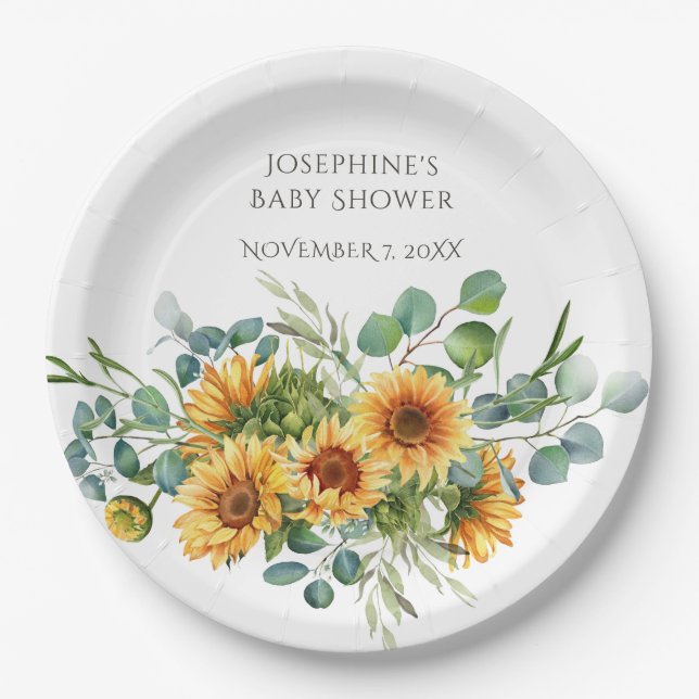 Sunflower Sunshine Fall Baby Shower Paper Plate (Front)