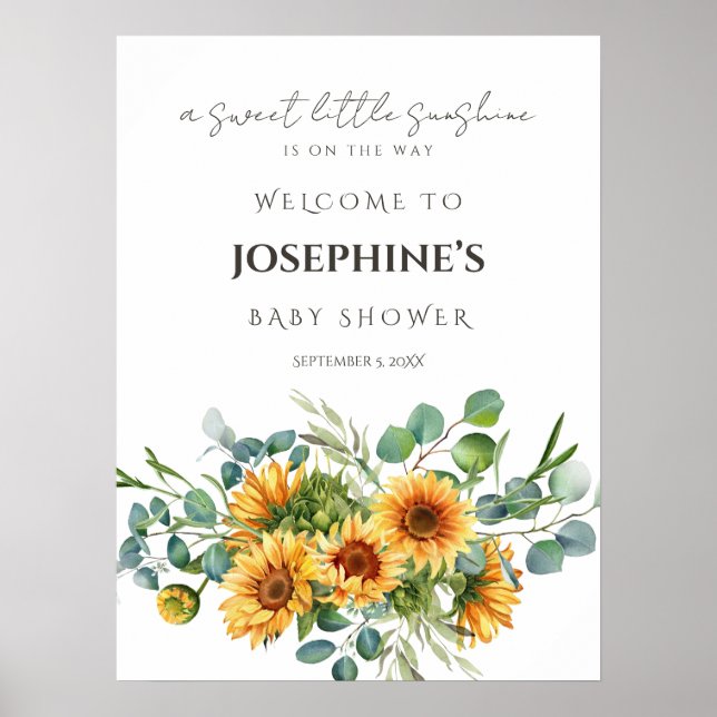 Sunflower Sunshine Fall Baby Shower Welcome Sign (Front)