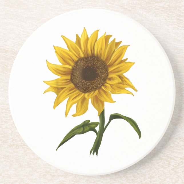 Sunflower Sunshine Floral Watercolor Flower Coaster (Front)