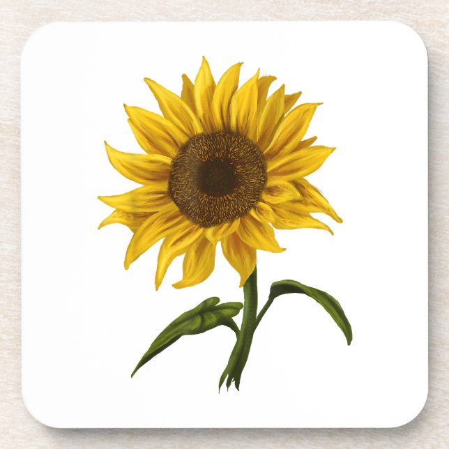 Sunflower Sunshine Floral Watercolor Flower Coaster (Front)