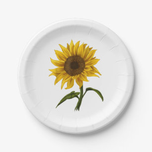 Sunflower Sunshine Floral Watercolor Flower Paper Plate