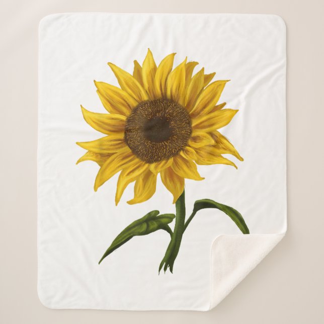 Sunflower Sunshine Floral Watercolor Flower Sherpa Blanket (Front)