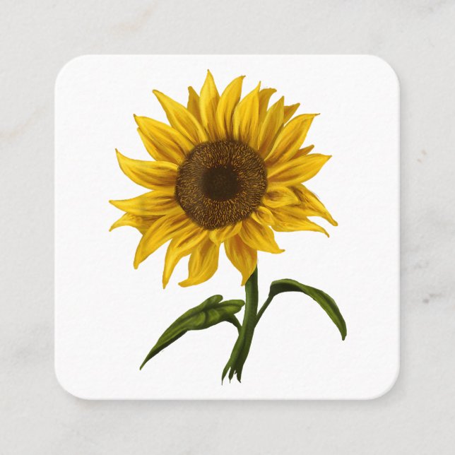 Sunflower Sunshine Floral Watercolor Flower Square Business Card (Front)