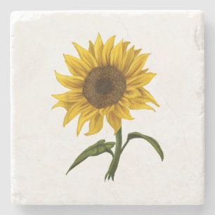 Sunflower Sunshine Floral Watercolor Flower Stone Coaster