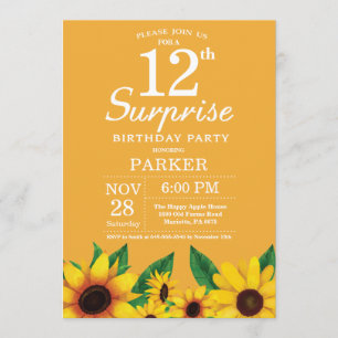 Sunflower Surprise 12th Birthday Invitation