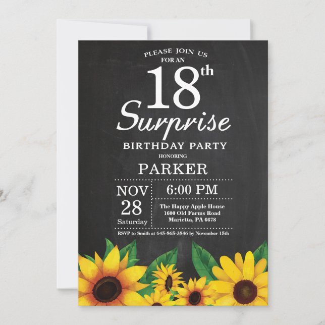 Sunflower Surprise 18th Birthday Invitation (Front)