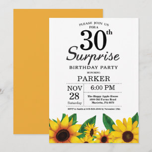 Sunflower Surprise 30th Birthday Invitation