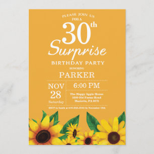 Sunflower Surprise 30th Birthday Invitation