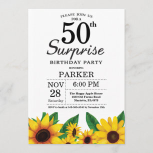 Sunflower Surprise 50th Birthday Invitation