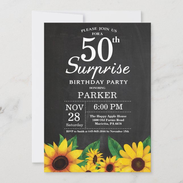 Sunflower Surprise 50th Birthday Invitation (Front)