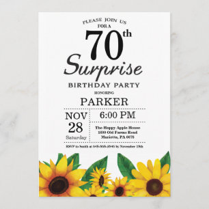 Sunflower Surprise 70th Birthday Invitation