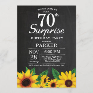 Sunflower Surprise 70th Birthday Invitation