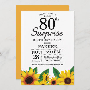 Sunflower Surprise 80th Birthday Invitation