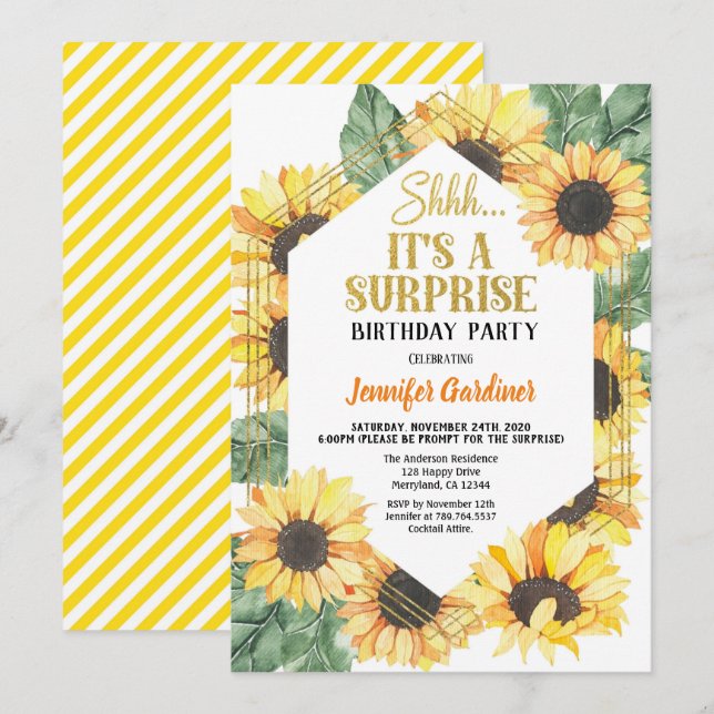 Sunflower Surprise Birthday Party Invitation (Front/Back)